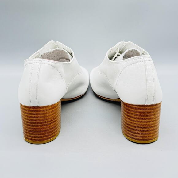 Repetto Shoes Womens 7 White Leather Lace Up Oxford Pump Block Heel Balletcore - Picture 8 of 14